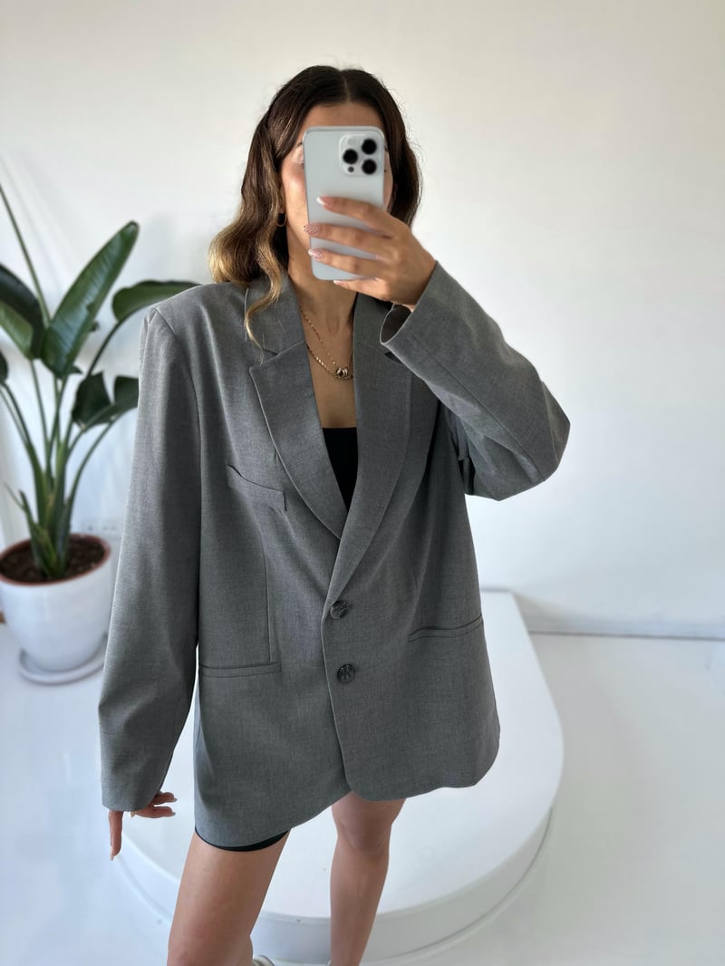 Premium Oversize Gri Blazer Ceket