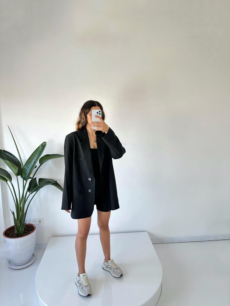 Premium Oversize Siyah Blazer Ceket 