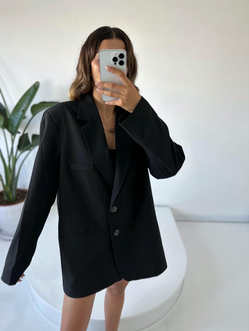 Premium Oversize Siyah Blazer Ceket 