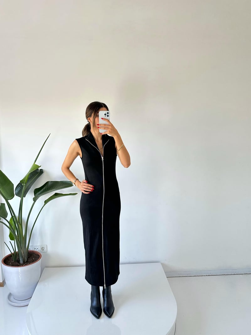 Premium Siyah Fermuarlı Basic Elbise
