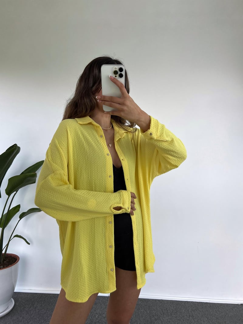 Sarı Oversize Krinkıl Gömlek 