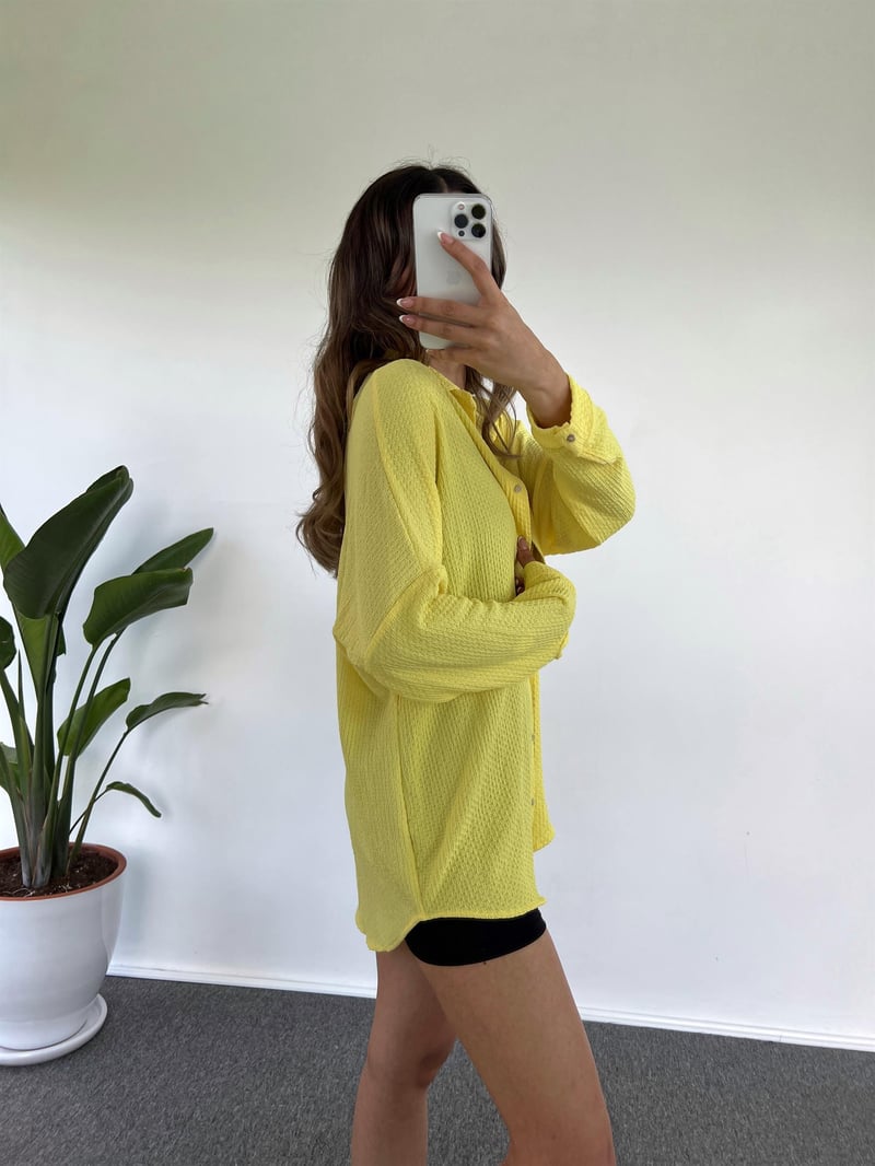Sarı Oversize Krinkıl Gömlek 