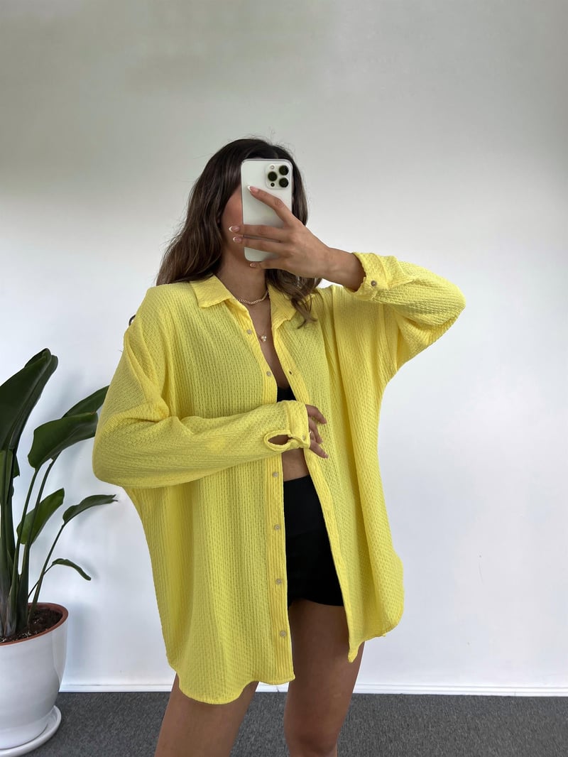 Sarı Oversize Krinkıl Gömlek 
