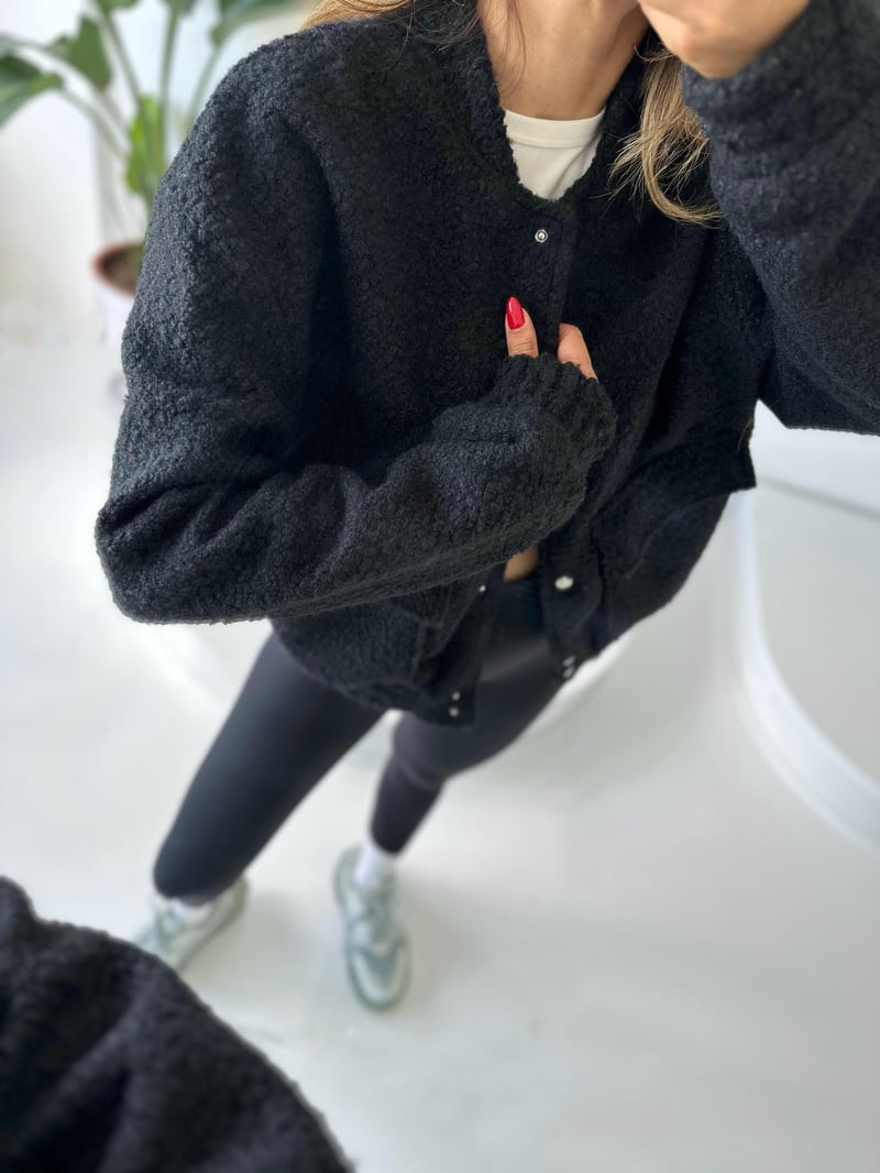 Siyah Buklet Teddy Bomber Ceket