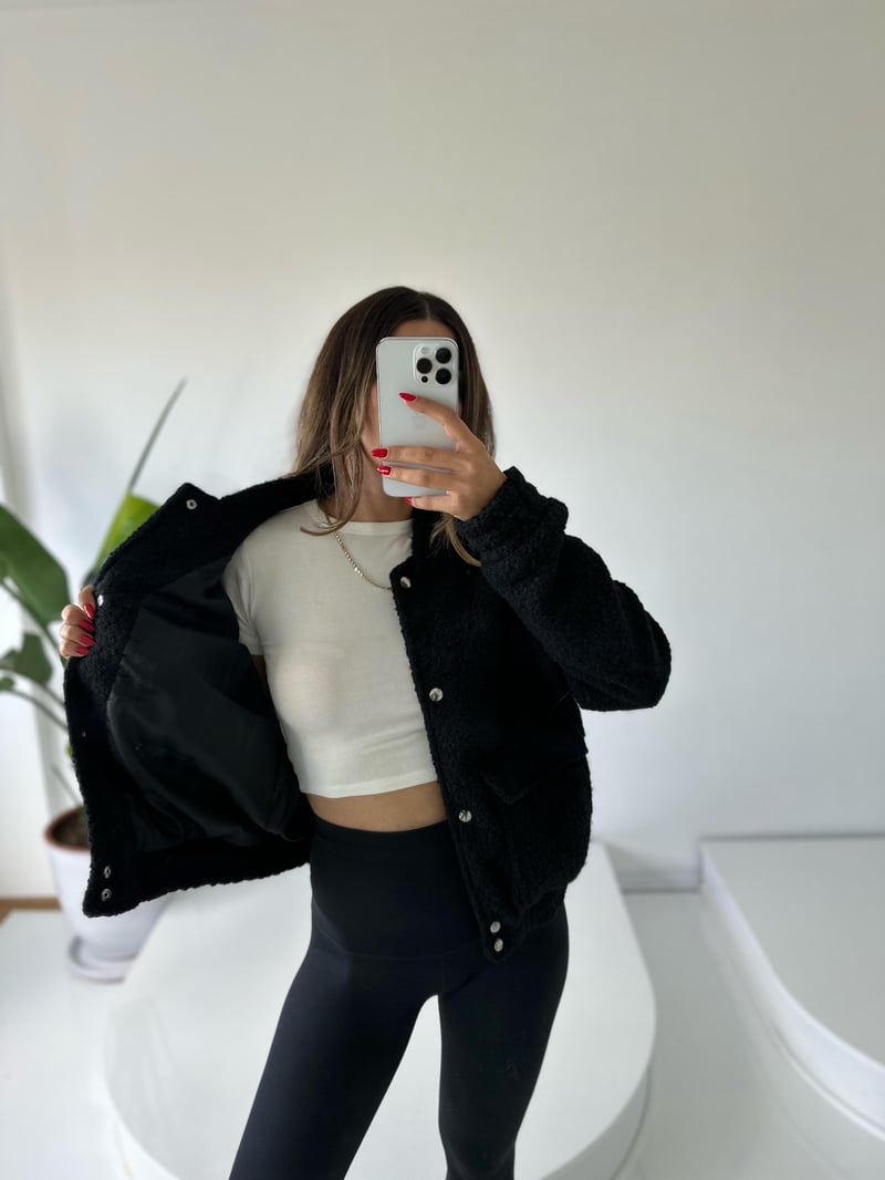 Siyah Buklet Teddy Bomber Ceket