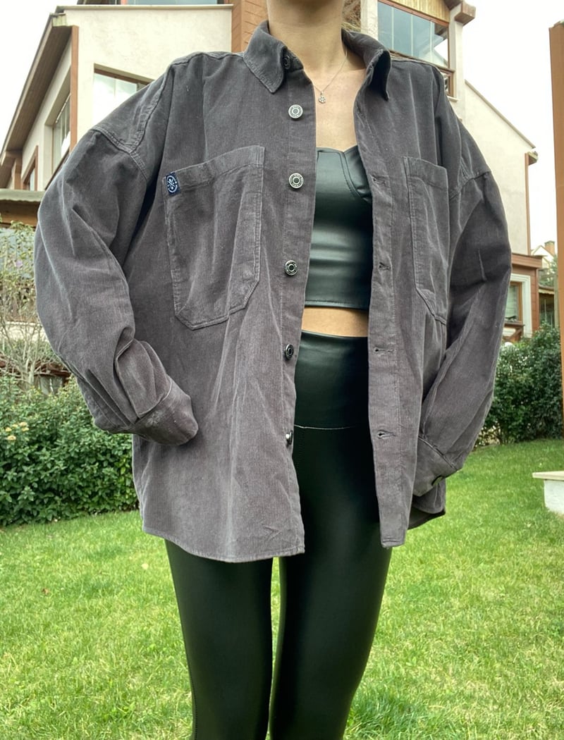 Siyah Oversize Kadife Gömlek