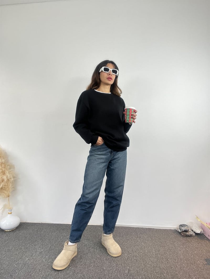 Siyah Şardonlu Basic Sweat 