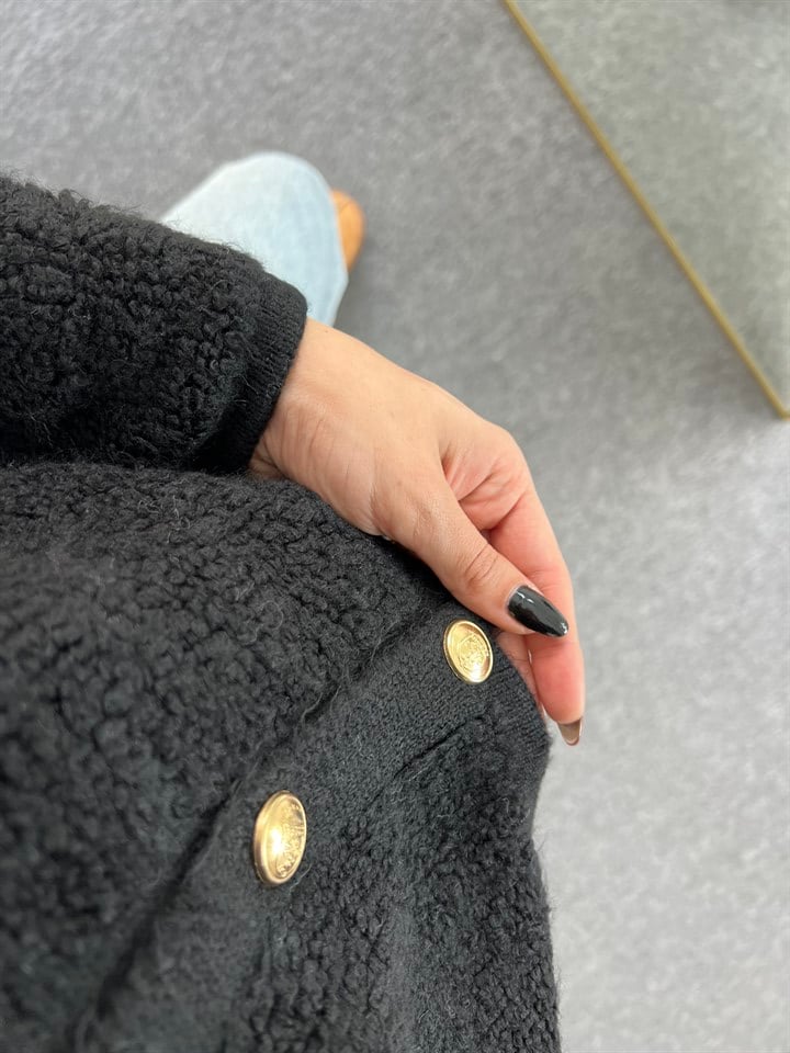 Siyah Teddy Gold Düğme Hırka