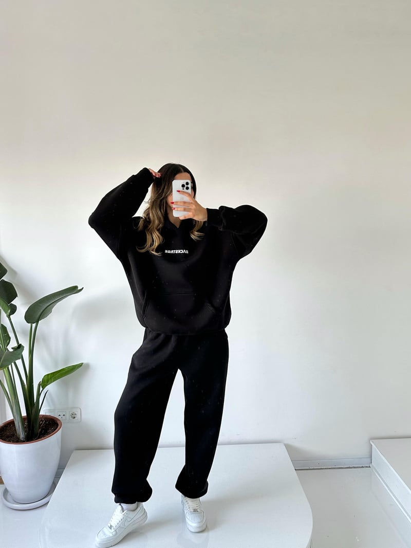 Solaris Black Oversized Three Yarn Raising Double Set