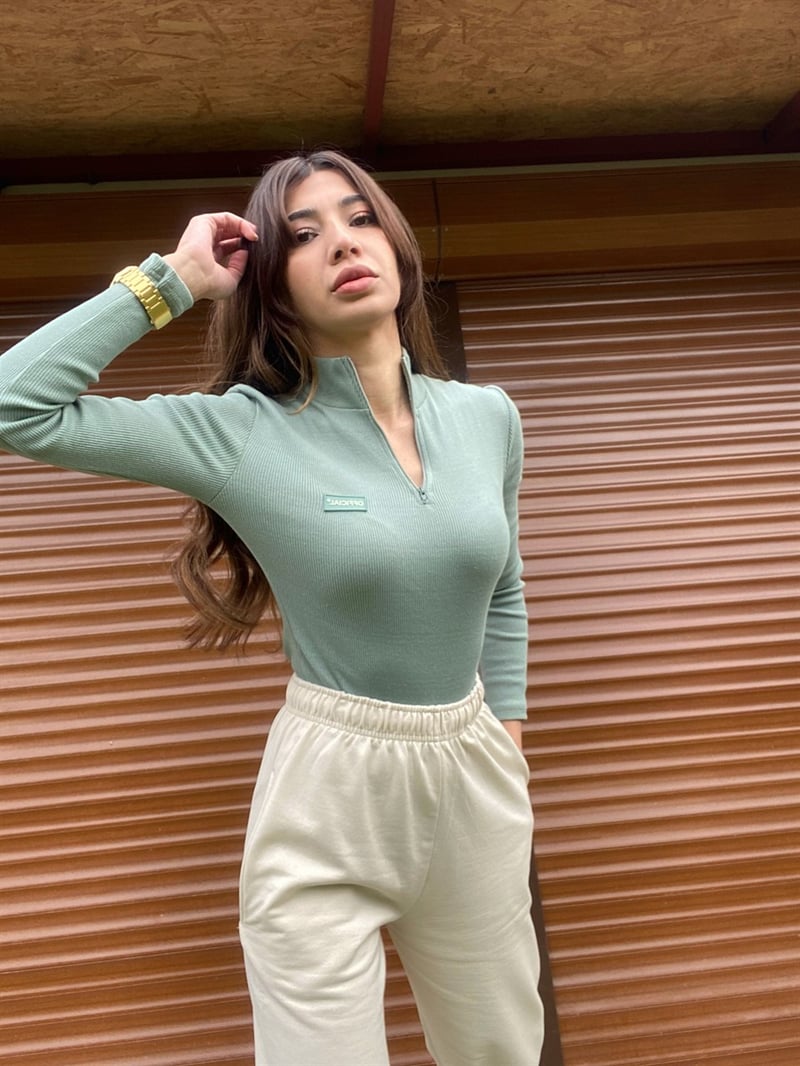 Su Yeşili Dik yaka Çıtçıtlı Fitilli Body 