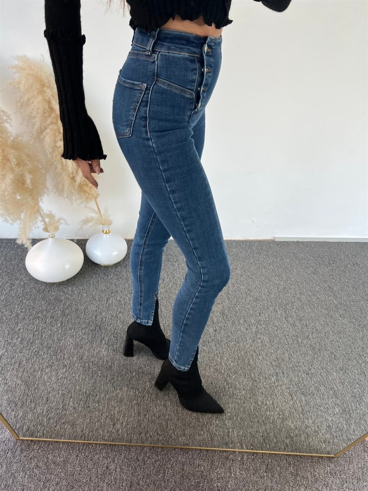 Süper Yüksek Bel Düğme Detaylı Jean 