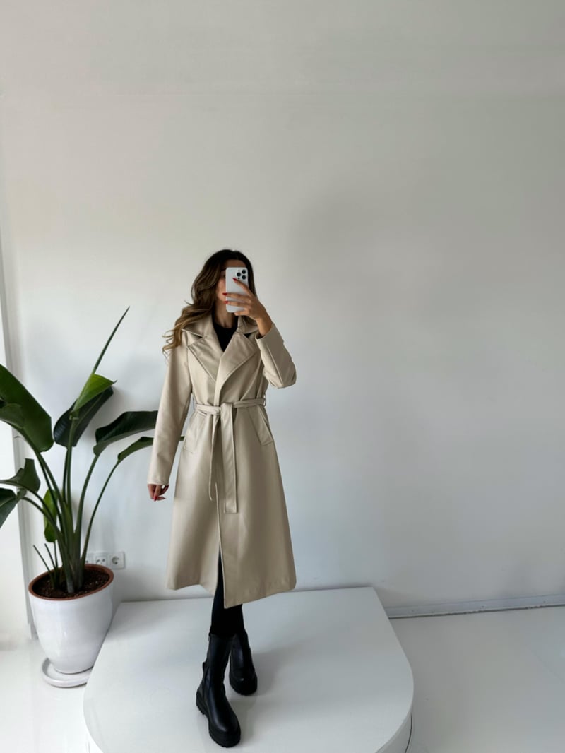 Taş Deri Uzun Trençkot