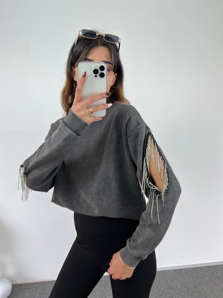 Tasarım Taşlı Muadil Sweatshirt
