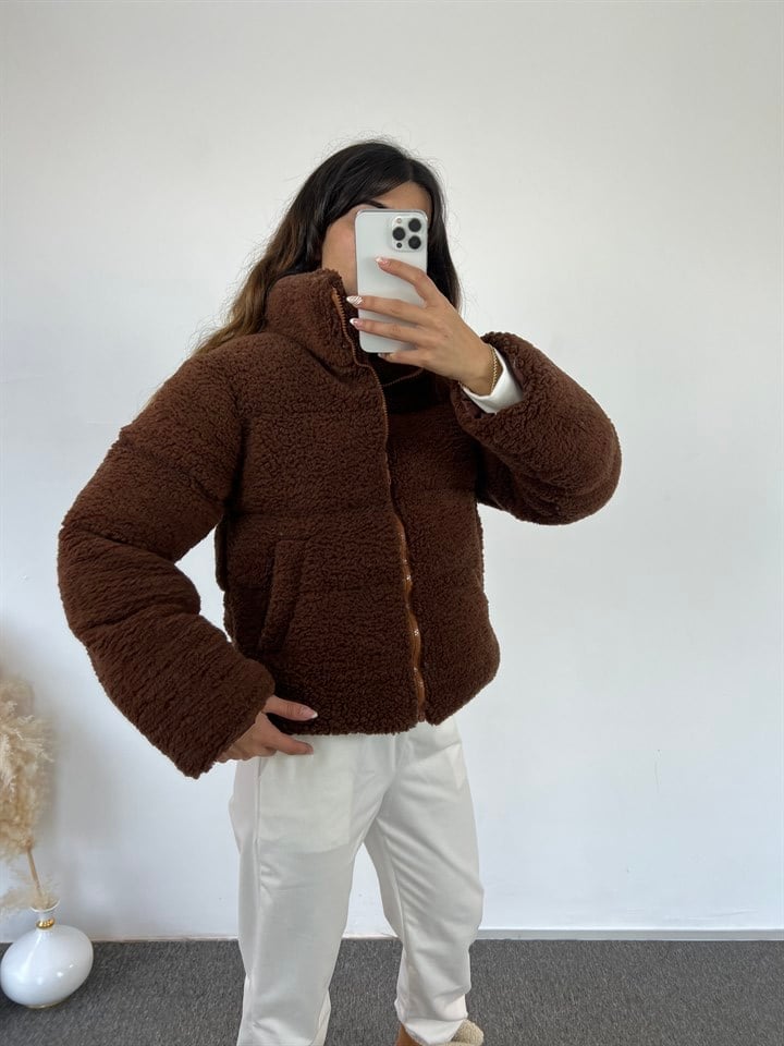 Teddy Acı Kahve Peluş Mont