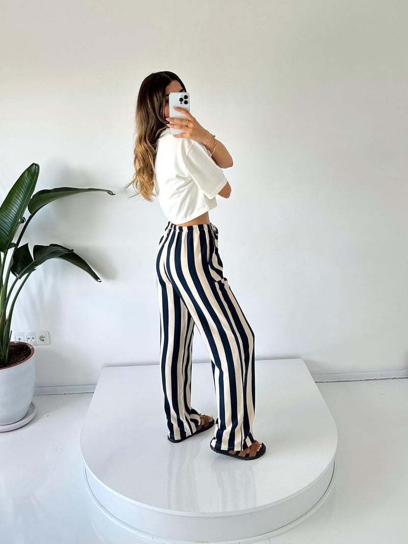 Vitabella Çizgili Beli Lastikli Pantolon