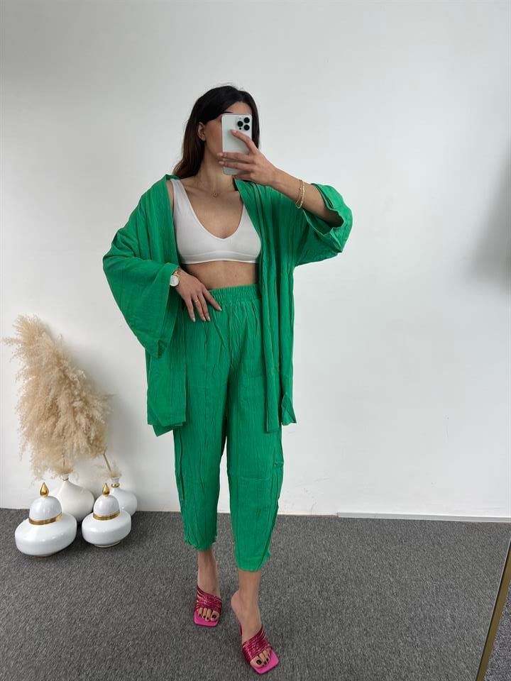 Yeşil Gofre Kimono Takım 