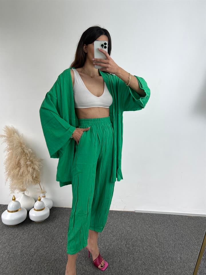 Yeşil Gofre Kimono Takım 