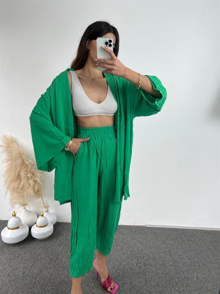 Yeşil Gofre Kimono Takım 