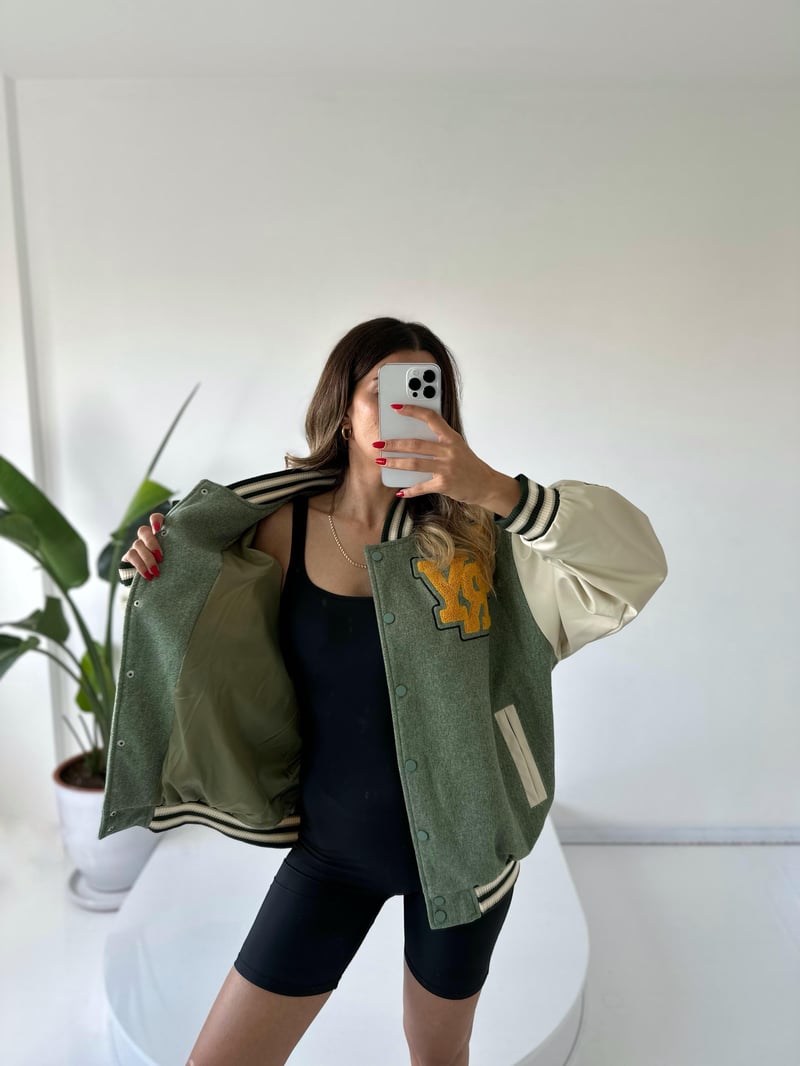 Yeşil Oversize Kaşe Bomber Ceket