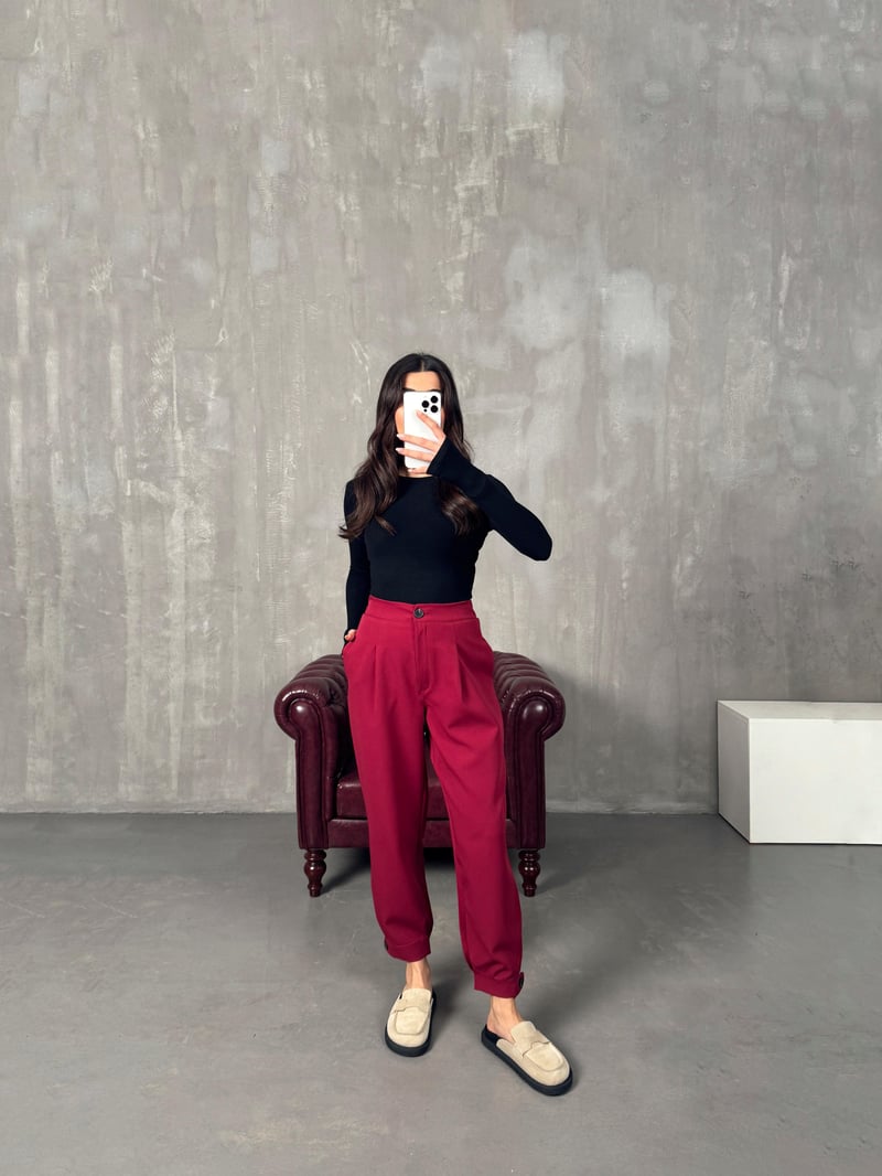Oslo Bordo Beli Lastikli Havuç PantolonGausPANTOLONGU00904167