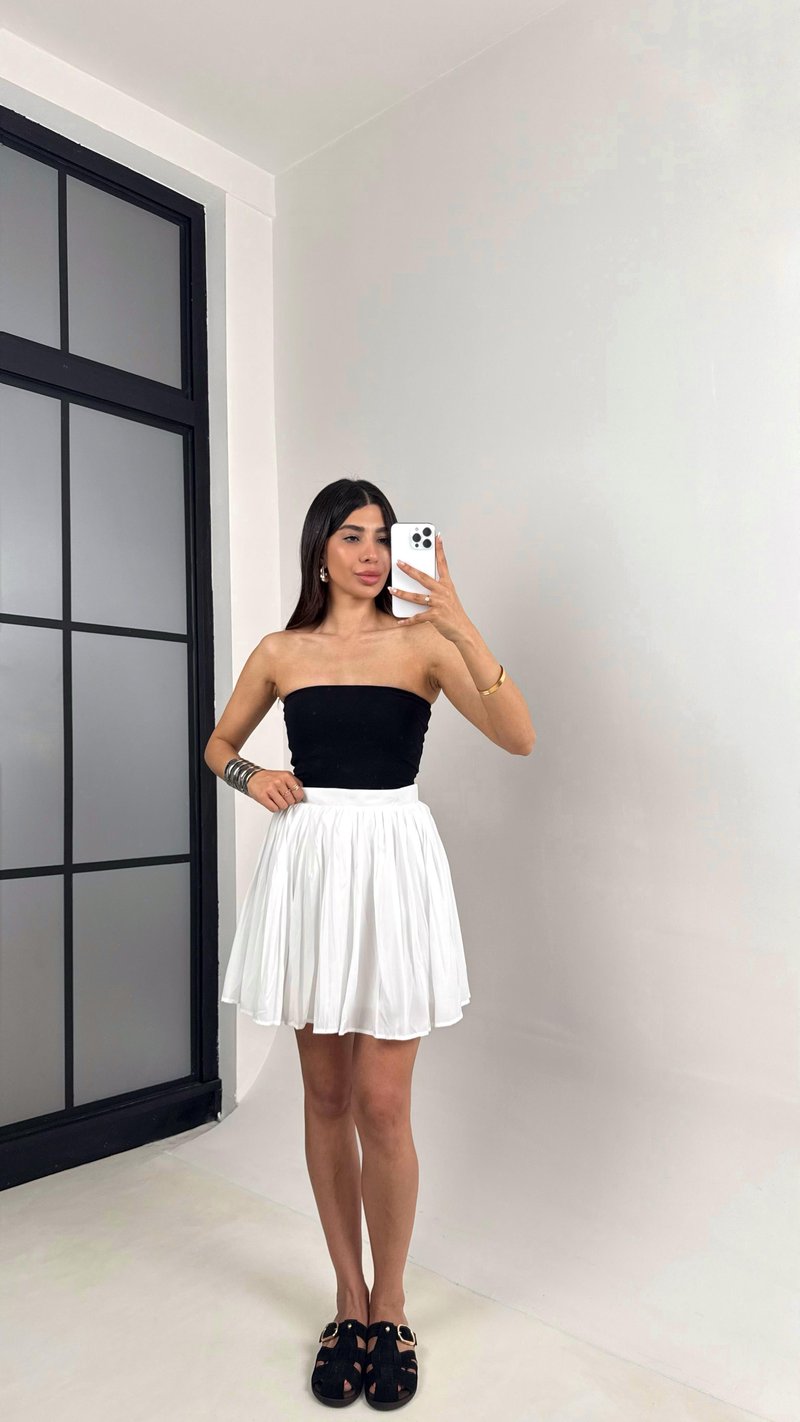 Beyaz Pileli Astarlı Etek Gaus00573GausETEKGU1002339