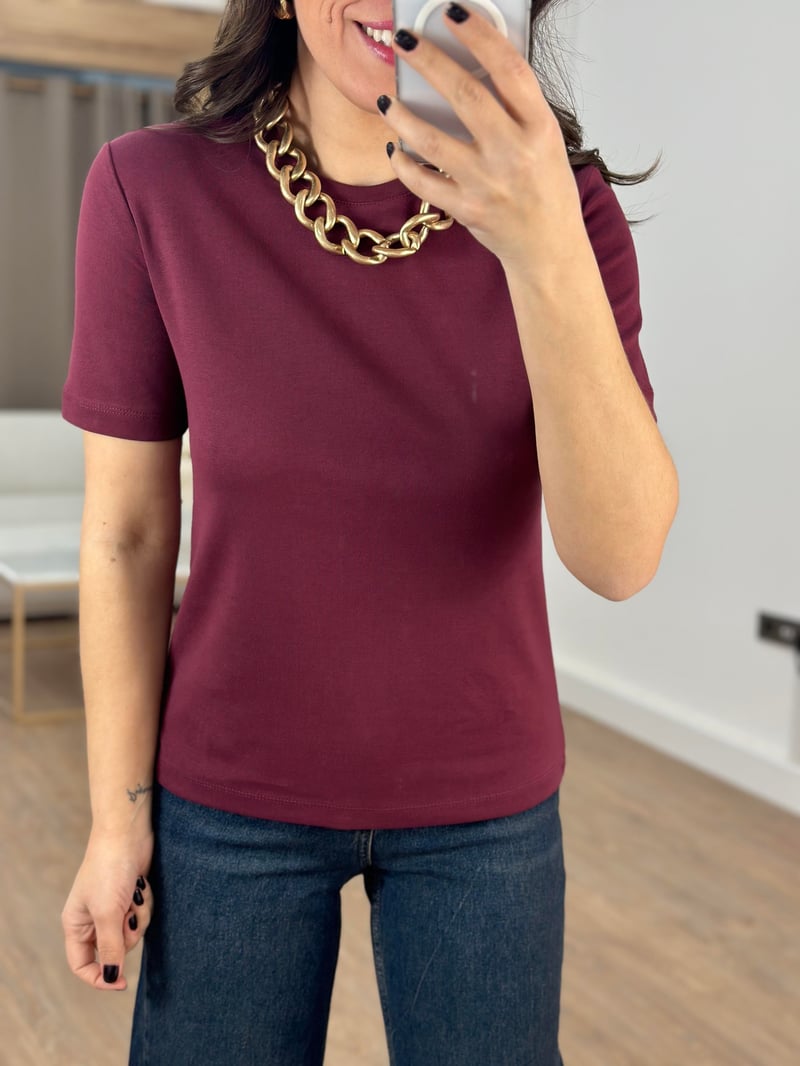  Orijinal Marka Bisiklet Yaka Kısa Kollu Tshirt - Bordo