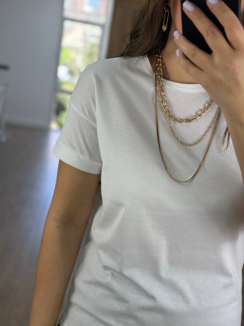 %100 Pamuk Double Kol Tshirt