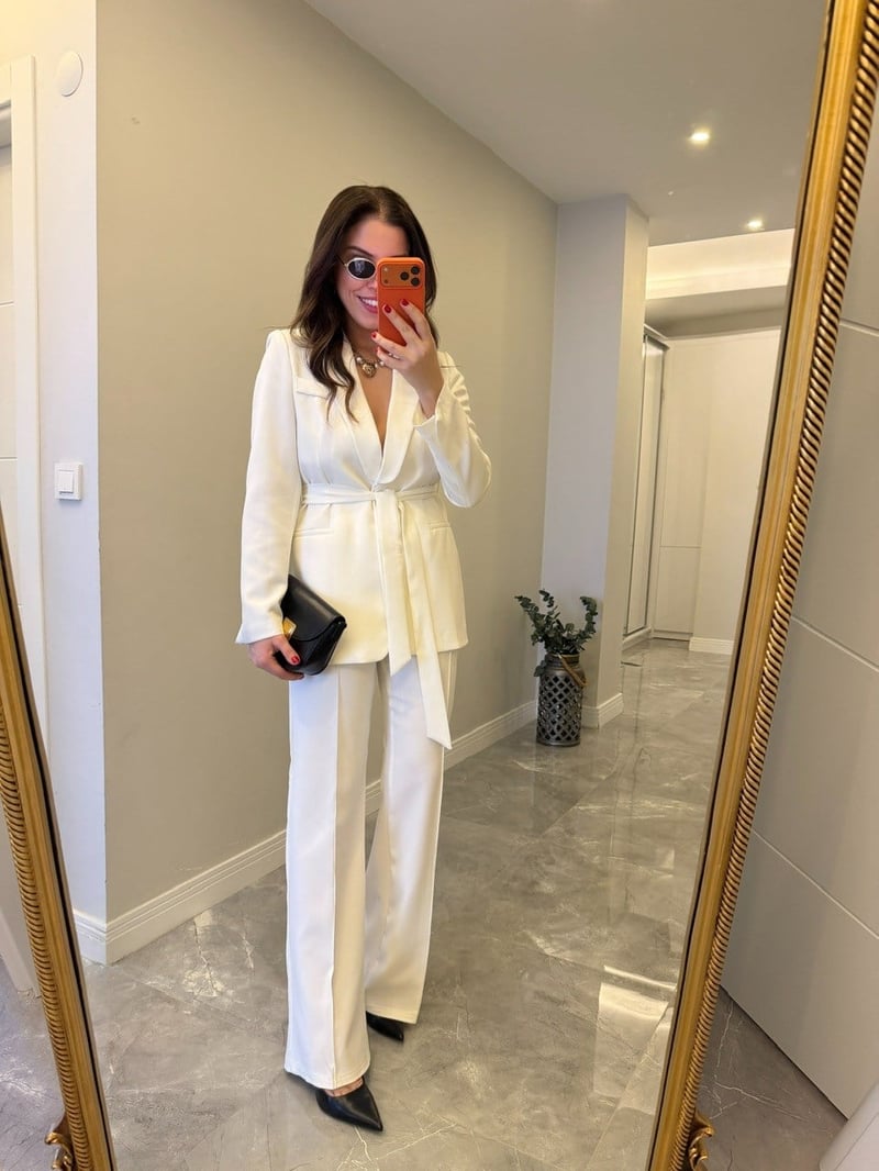 Kuşaklı Ceket Pantolon Takım