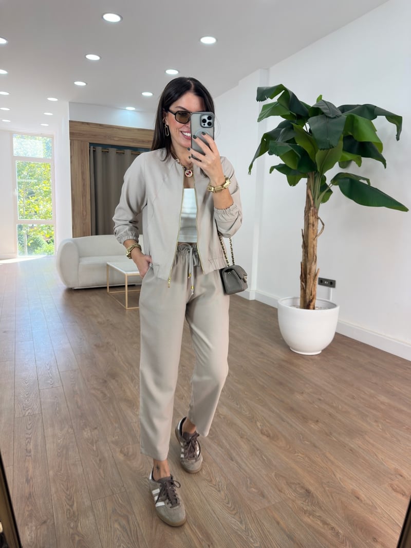 Fermuarlı Pantolon Ceket Takım - Taş