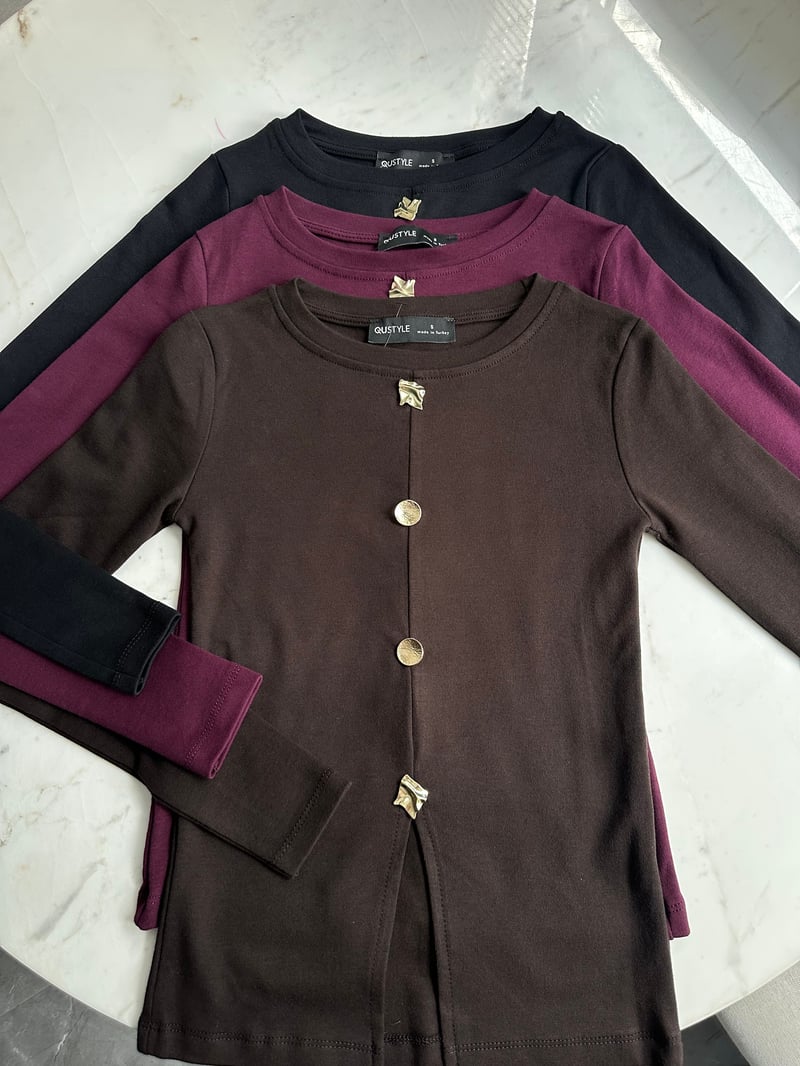 4 Düğmeli Basic Bluz - Siyah