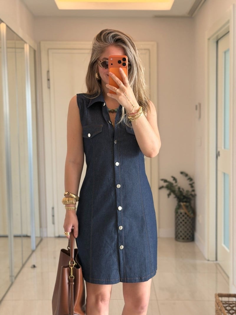 Polo Yaka Likralı Denim Elbise