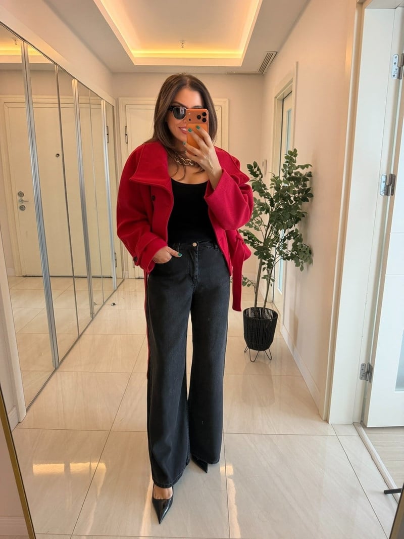 Bel Arkası Lastikli Tensel Denim Palazzo - Antrasit