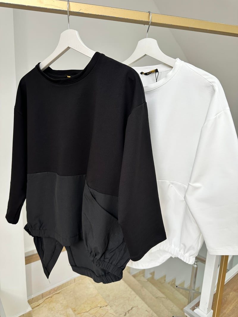 Arkası Gömlek Detaylı Cepli Sweatshirt-Siyah