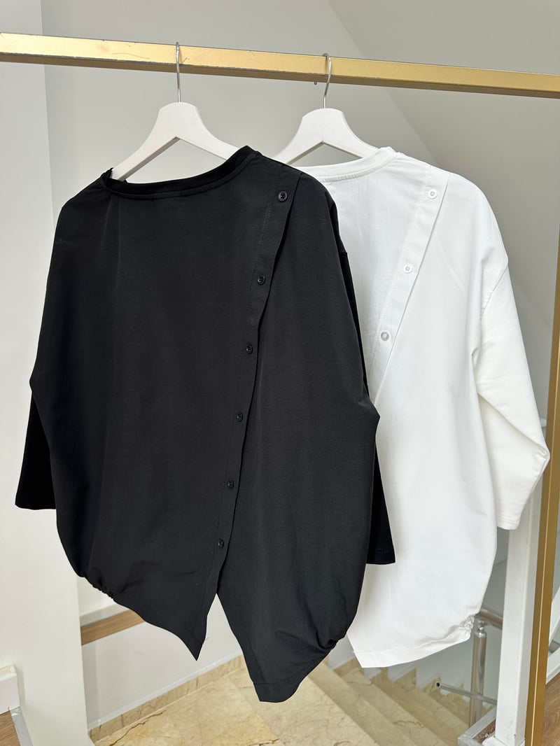 Arkası Gömlek Detaylı Cepli Sweatshirt-Siyah