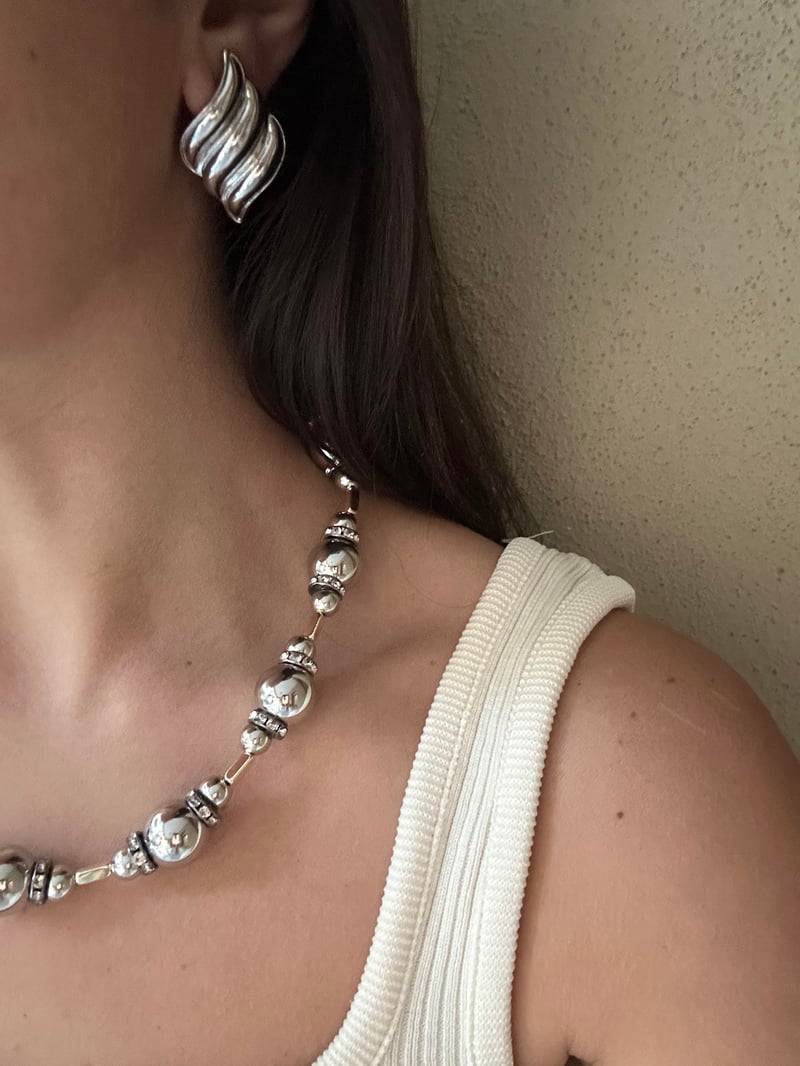 Asimetrik Çizgili Silver Küpe
