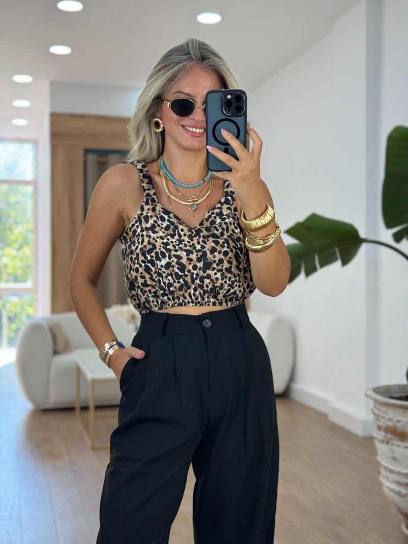 Askıları Lastikli Leopar Büstiyer 