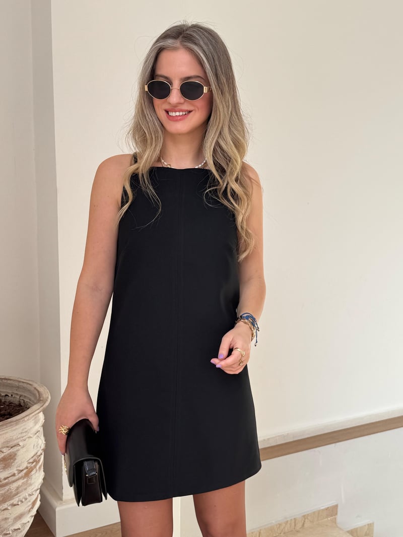 Askılı Mini Elbise - Siyah