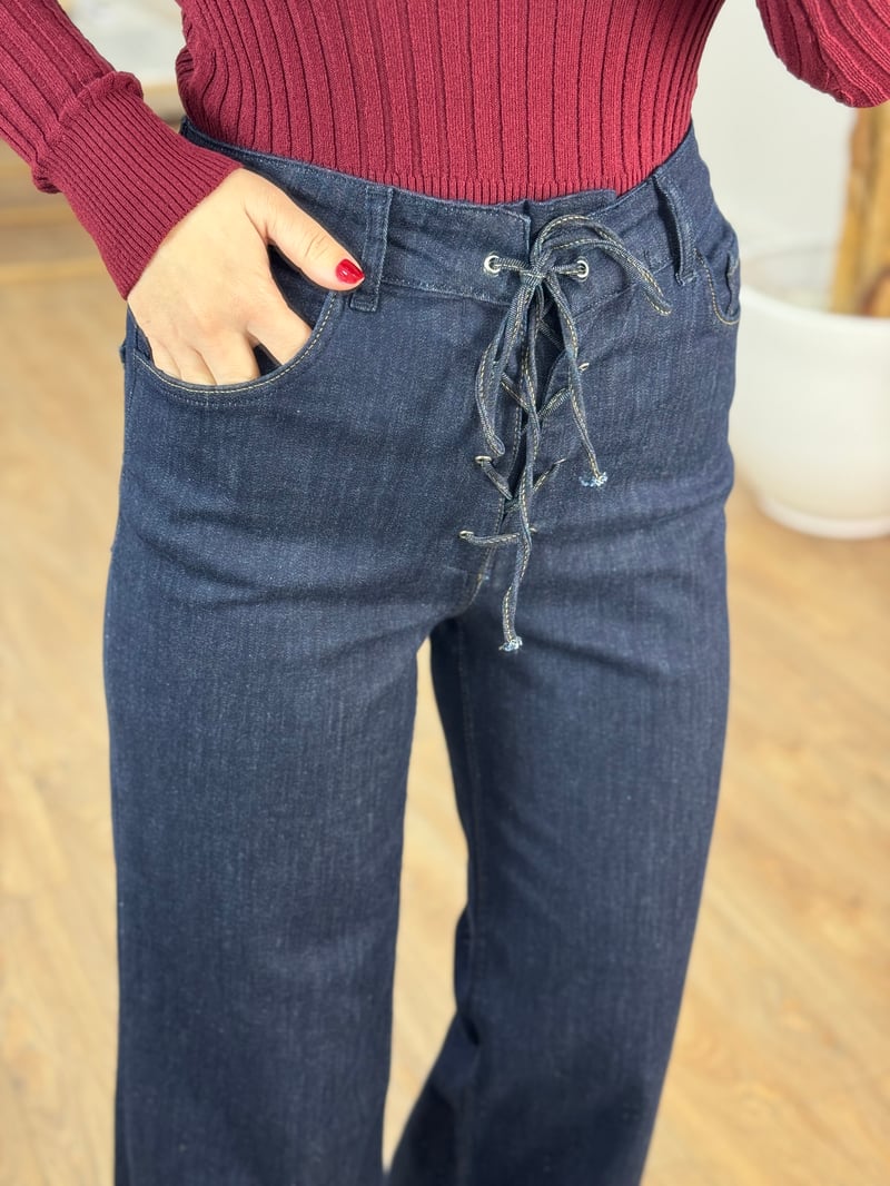 Bağcık Detaylı Denim Pantolon