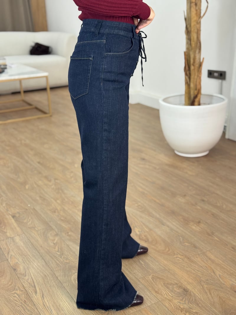 Bağcık Detaylı Denim Pantolon