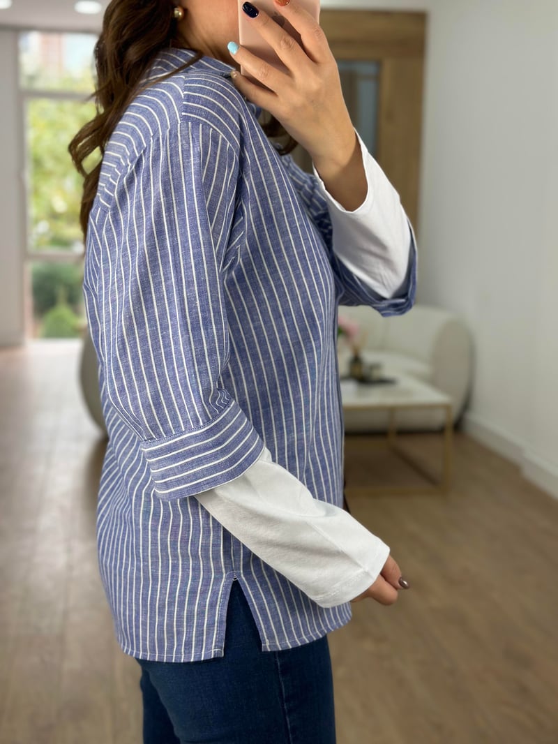 Basic Desenli Çizgili Gömlek