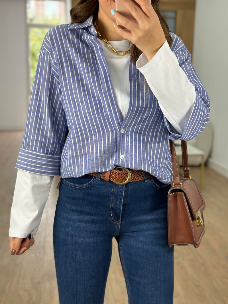 Basic Desenli Çizgili Gömlek