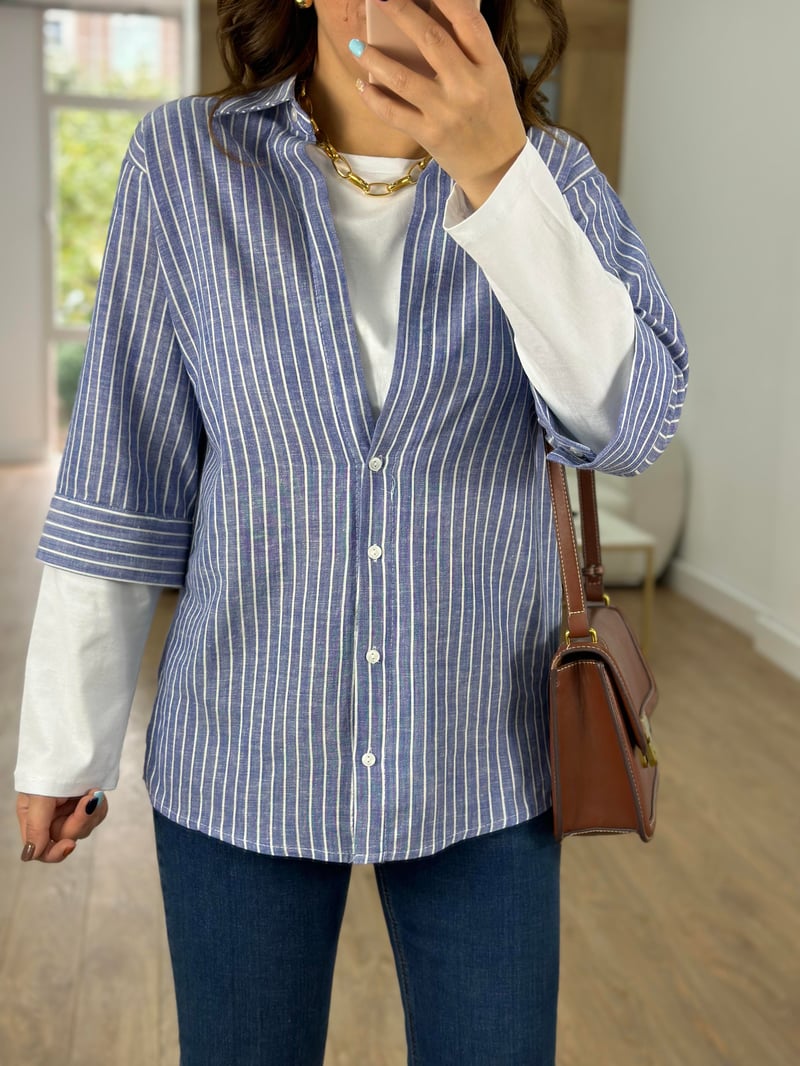 Basic Desenli Çizgili Gömlek