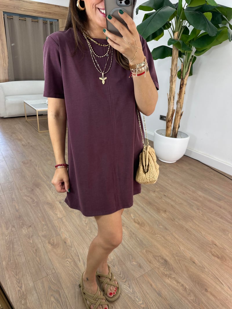 Basic Modal Mini Elbise - Bordo