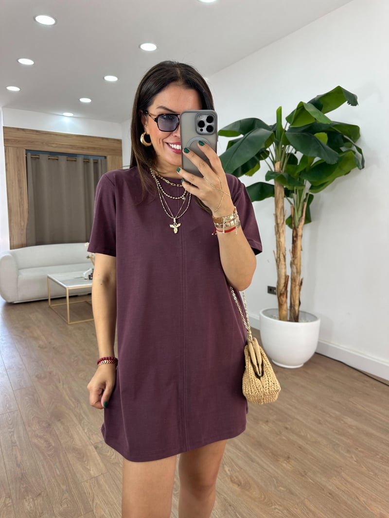 Basic Modal Mini Elbise - Bordo