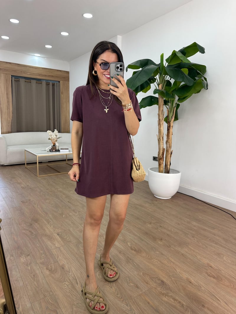 Basic Modal Mini Elbise - Bordo