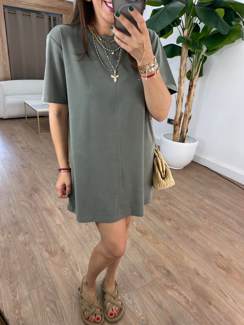 Basic Modal Mini Elbise - Haki