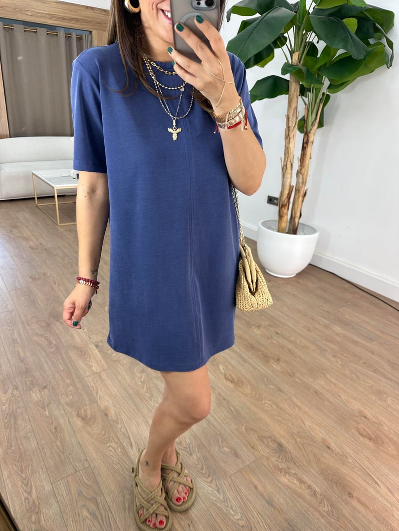 Basic Modal Mini Elbise - İndigo