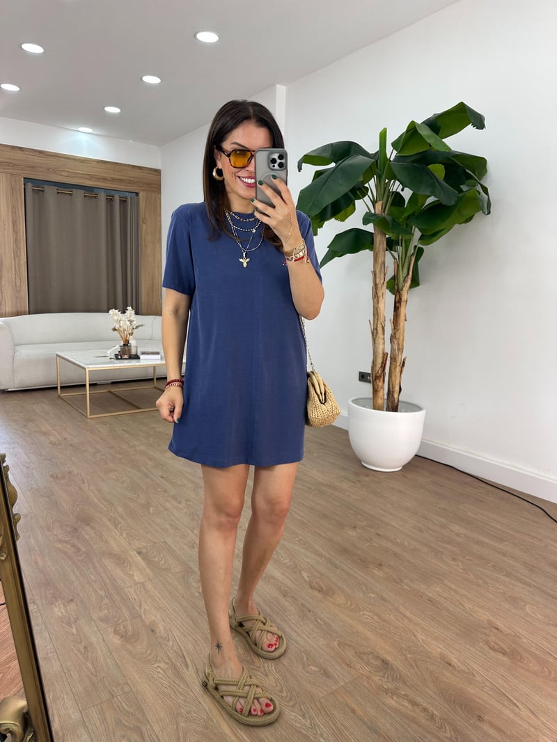 Basic Modal Mini Elbise - İndigo