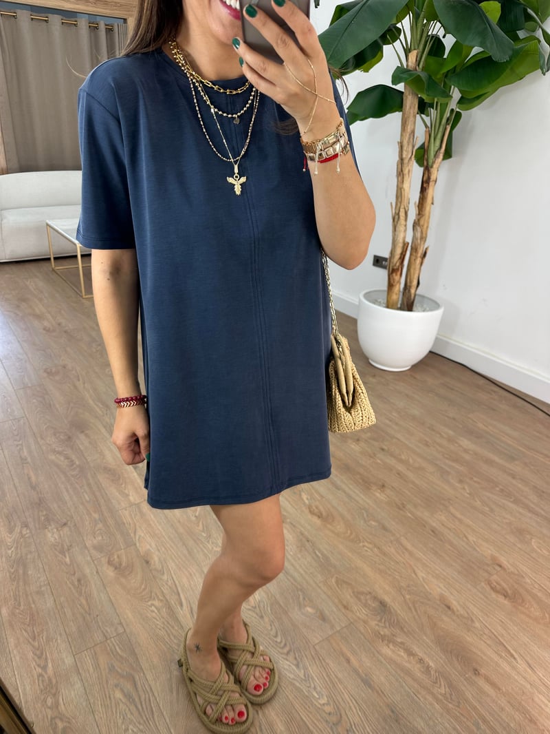 Basic Modal Mini Elbise - Lacivert