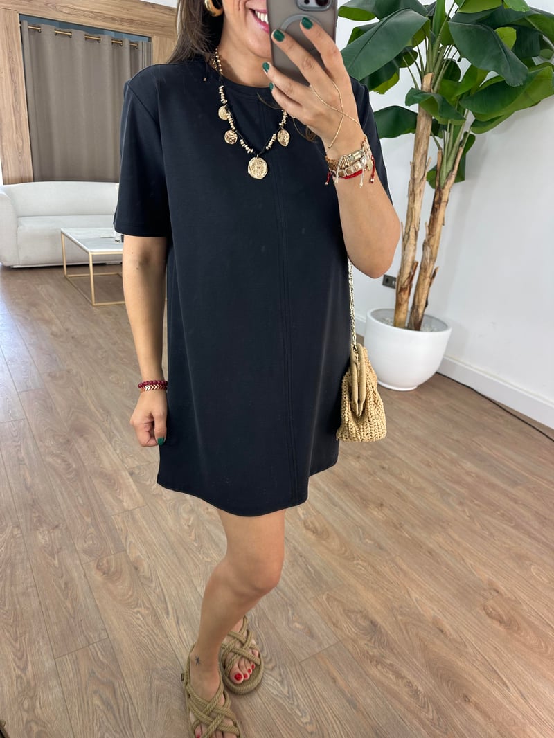 Basic Modal Mini Elbise - Siyah